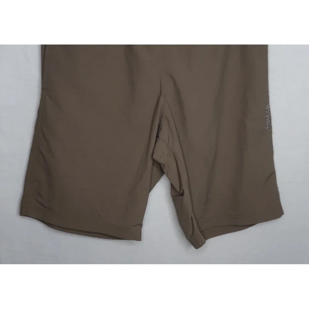 Reebok Mens Medium Tan Khaki Woven Athletic Shorts Elastic Waist Training Gym